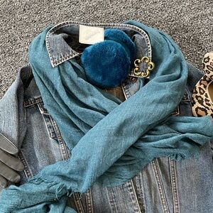 Oversized Soft Wool-Blend Scarf Wrap – Teal Blue Lightweight & Luxe – 38” x 69”